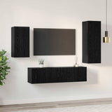 TV Cabinet Set Wall-mounted 4 pcs Black Oak Engineered Wood 3393283