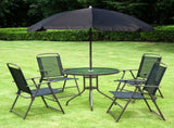 6 Piece Garden Dining Set with Umbrella, Patio Sets with Parasol with 4 Folding Dining Chairs & T3398P314216