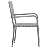 Garden Dining Chair Set of 2 Grey Poly Rattan, Steel Standard 318699