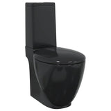 WC Ceramic Toilet Bathroom Round Toilet Bottom Water Flow Black 3059889