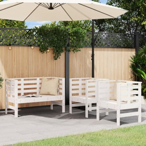 ZNTS 3 Piece Garden Lounge Set White Solid Wood Pine 825143