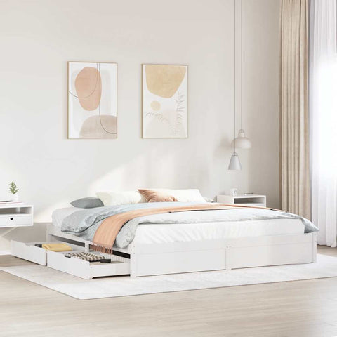 ZNTS Bed Frame without Mattress White 180x200 cm Super King Solid Wood Pine 3301669