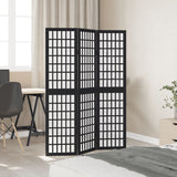 Room Divider 3 Panels Black Solid Wood Paulownia 358765