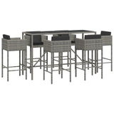 7 Piece Garden Bar Set with Cushions Grey Poly Rattan 3203935