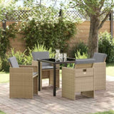 Garden Dining Set with Cushion Folding 5 pcs Beige Poly rattan 3379964