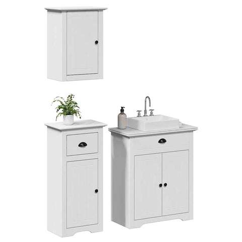 ZNTS 3 Piece Bathroom Furniture Set BODO White Solid Wood Pine 3307647