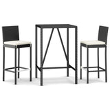3 Piece Garden Bar Set with Cushions Black Poly Rattan 3203917