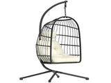 Hanging Egg Chair, Indoor Outdoor Hammock Swing Chair with Stand, Safety Strap, Foldable Basket, T3398P553223