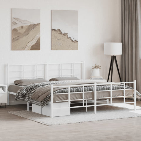 Metal Bed Frame without Mattress with Footboard White 193x203cm 355634
