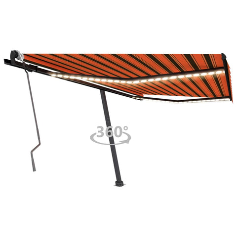 ZNTS Manual Retractable Awning with LED 450x300 cm Orange and Brown 3069765