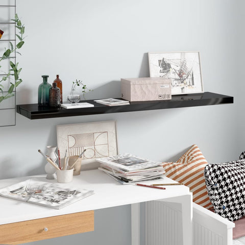 Floating Wall Shelf High Gloss Black 120x23.5x3.8 cm MDF 323778