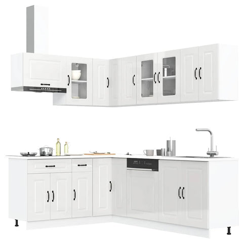 ZNTS 11 Piece Kitchen Cabinet Set Kalmar Gloss White Engineered Wood 3314883