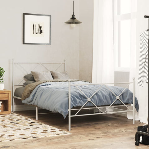 Metal Bed Frame without Mattress with Footboard White 107x203cm 376565