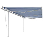 ZNTS Manual Retractable Awning with Posts 6x3.5 m Blue and White 3070076