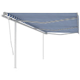 ZNTS Manual Retractable Awning with Posts 6x3.5 m Blue and White 3070076