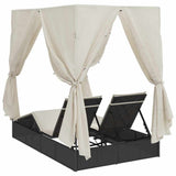 Double Sun Lounger with Roof Black 205 x 129 x 200 cm PE rattan 3376127