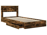 Storage Bed with Drawer Smoked Oak 100 x 200 cm Engineered Wood 3409936