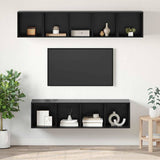 TV Cabinet Set Wall-mounted 4 pcs Black Oak Engineered Wood 3393421