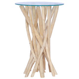 ZNTS Coffee Table with Glass Top 35x35x50 cm Solid Teak Wood 288813