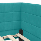 Corner Bed Frame with Headboard Turquoise 90 x 190 cm Velvet 42016386