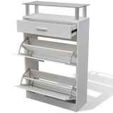 Shoe Cabinet with a Drawer and a Top Glass Shelf Wood White 241244