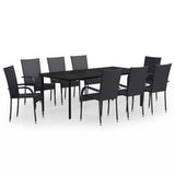 Garden Dining Set Black PE Rattan, Powder-Coated Steel, Glass Large 3099382