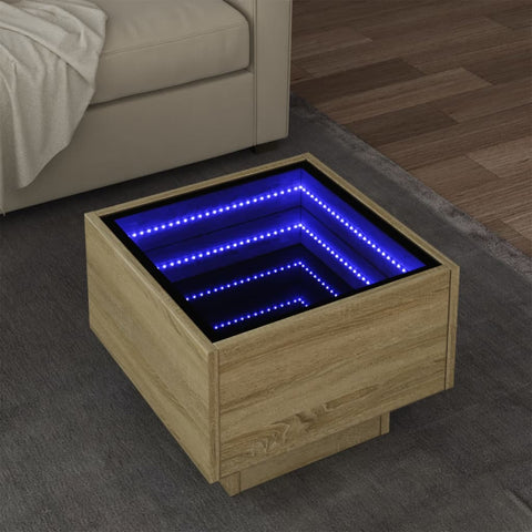 ZNTS Side Table with LED Sonoma Oak 40x40x30 cm Engineered Wood 847499