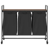 Laundry Basket 3 Compartments with Wheels Brown Oak 859094