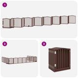 Dog Gate with Door Foldable 15 Panels Brown 750 cm Poplar Wood 3155605