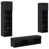 TV Wall Unit Wall-mounted 6 pcs Black Oak Engineered Wood 3402934