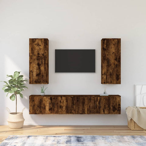 4 Piece TV Cabinet Set Smoked Oak Engineered Wood 3188851