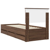 Bed Frame with Drawer Brown Oak 75 x 190 cm Engineer Wood 3410762
