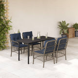 5 Piece Garden Dining Set with Cushions Grey Poly Rattan 3212189
