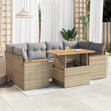 6 Piece Garden Sofa Set with Cushions Beige Poly Rattan Acacia 3327454