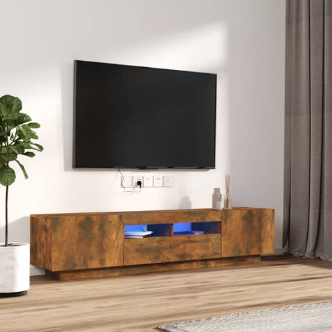 2 Piece TV Cabinet Set with LED Lights Smoked Oak Engineered Wood 3120167