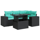 5 Piece Garden Sofa Set with Cushions Black Poly Rattan Acacia 3326788