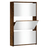 Shoe Cabinet with Mirror 3-Layer Smoked Oak 63x17x102.5 cm 342638