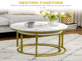 Coffee Table Set of 2, Round Nest of with Faux Marble Tabletop and Metal Frame, Modern Side T3398P343060