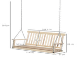 Outdoor Wooden Swing Bench 2-Seater Porch Swing Chair Hanging Hammock Garden Furniture, Natural T3398P325313