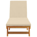 ZNTS Sun Lounger with Wheels and Cushion in Beige, Made of Solid Wood 4105537