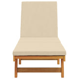 ZNTS Sun Lounger with Wheels and Cushion in Beige, Made of Solid Wood 4105537