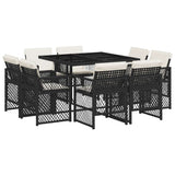 9 Piece Garden Dining Set with Cushions Black Poly Rattan 3210834