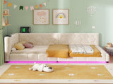 3ft Single Boucle Bed Frame Smart RGB LED Lights & Charging Station, Hexagon Tufted Headboard N652P500087W