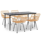 Garden Dining Set Black Polyethylene Rattan, Steel, Tempered Glass 3157848