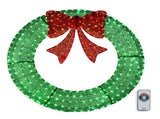 120cm Pre-lit Outdoor Christmas Wreath Decoration, Lighted Metal Wreath with Red Bow, Remote Control 48363038