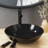Bathroom Sink with Tap and Push Drain Black Tempered Glass 3098450