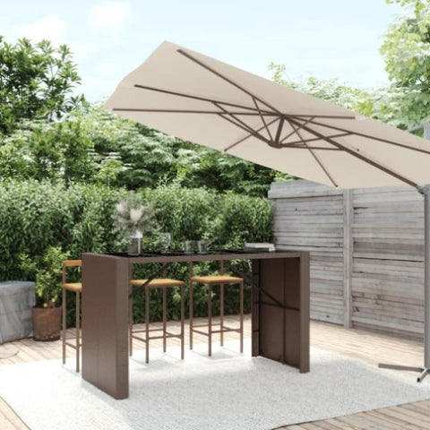 Bar Table with Glass Top Brown 185x80x110 cm Poly Rattan 362599