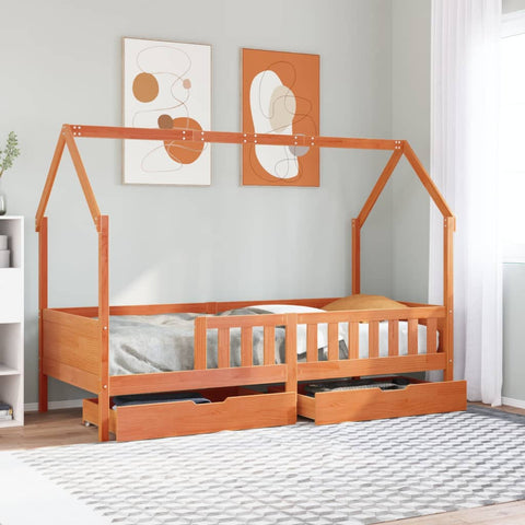 ZNTS Kids Bed Frame with Drawers without Mattress 90x200 cm Solid Wood 3302034