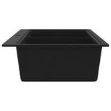 ZNTS Overmount Kitchen Sink Double Basin Granite Black 141675