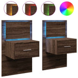 ZNTS Wall-mounted Bedside Cabinets with LED Lights 2 pcs Brown Oak 848170